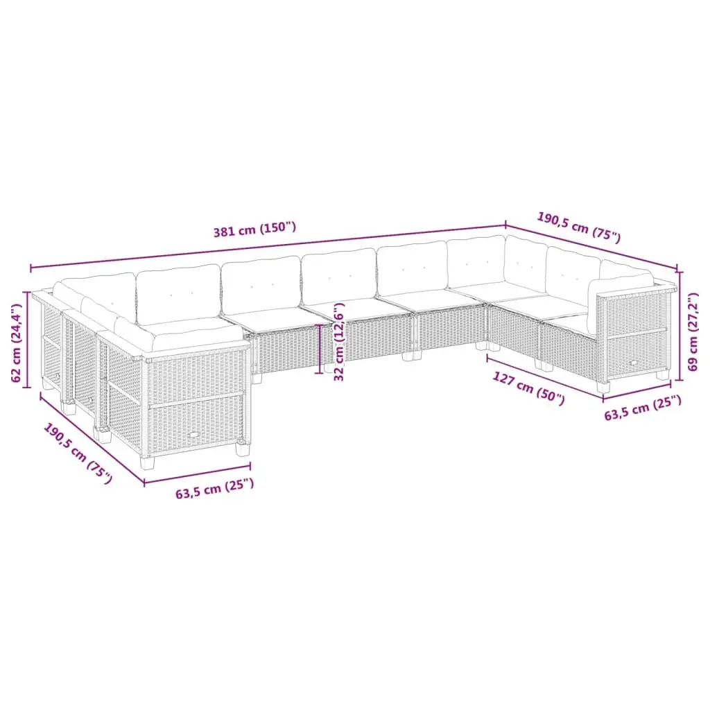Garden Sofa Set Outdoor Furniture 10 Piece Beige with Cushions