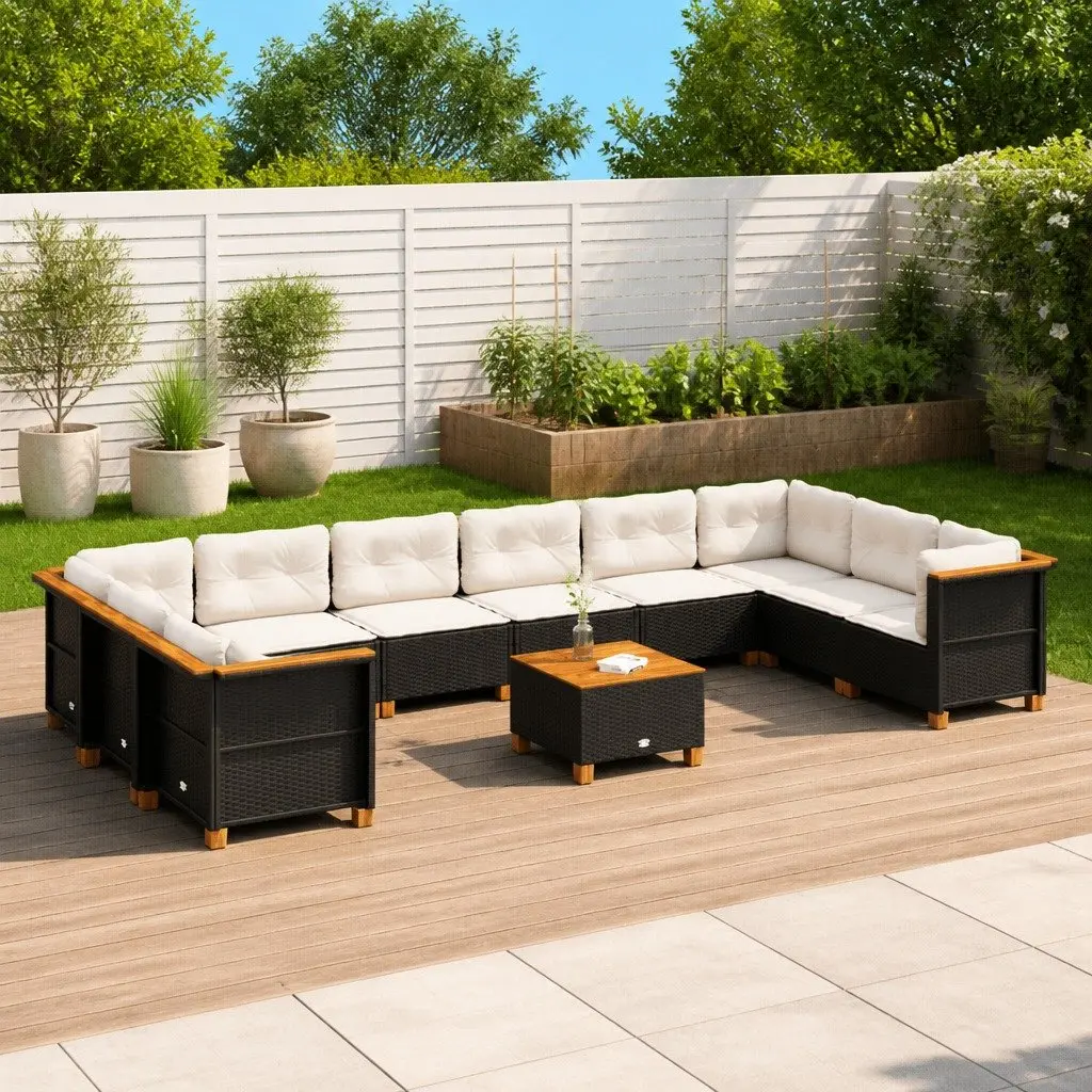 Outdoor Garden Sofa Set 11 Piece Modular Poly Rattan Furniture with Cushions Black Patio