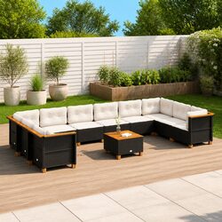 Outdoor Garden Sofa Set 11 Piece Poly Rattan Furniture with Cushions Black Patio
