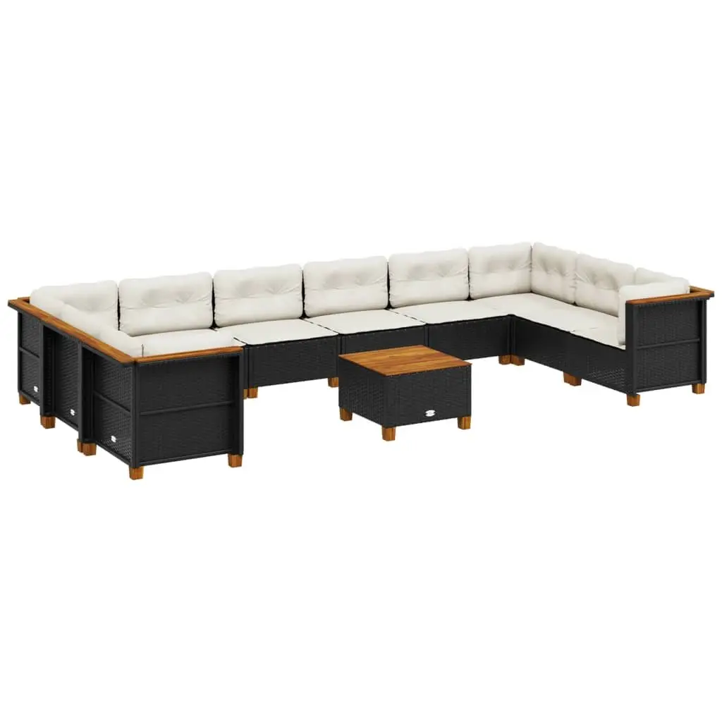 Outdoor Garden Sofa Set 11 Piece Modular Poly Rattan Furniture with Cushions Black Patio