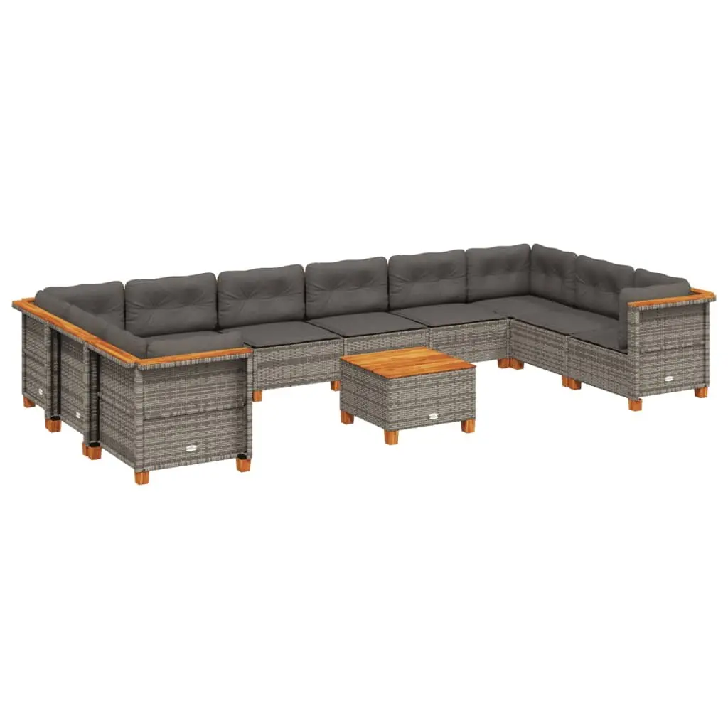 Garden Sofa Set 11 Piece Outdoor Patio Furniture with Cushions Grey Rattan