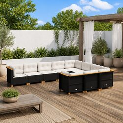 Garden Sofa Set - 10 Modular Pieces in Black PE Rattan