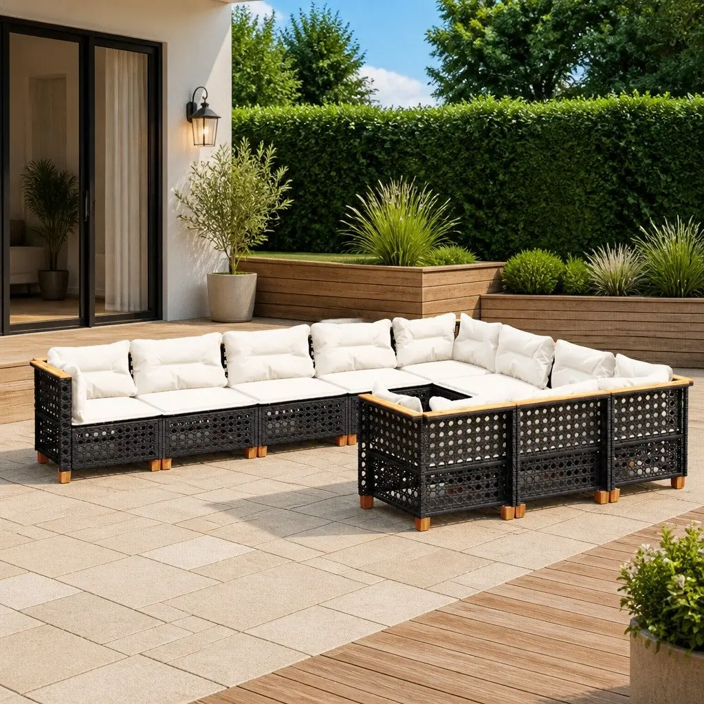 10-Piece Outdoor Black Rattan Sofa Set