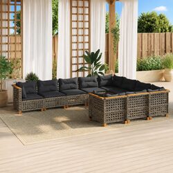 Garden Sofa Set: 10 Pieces with Cushions in Grey
