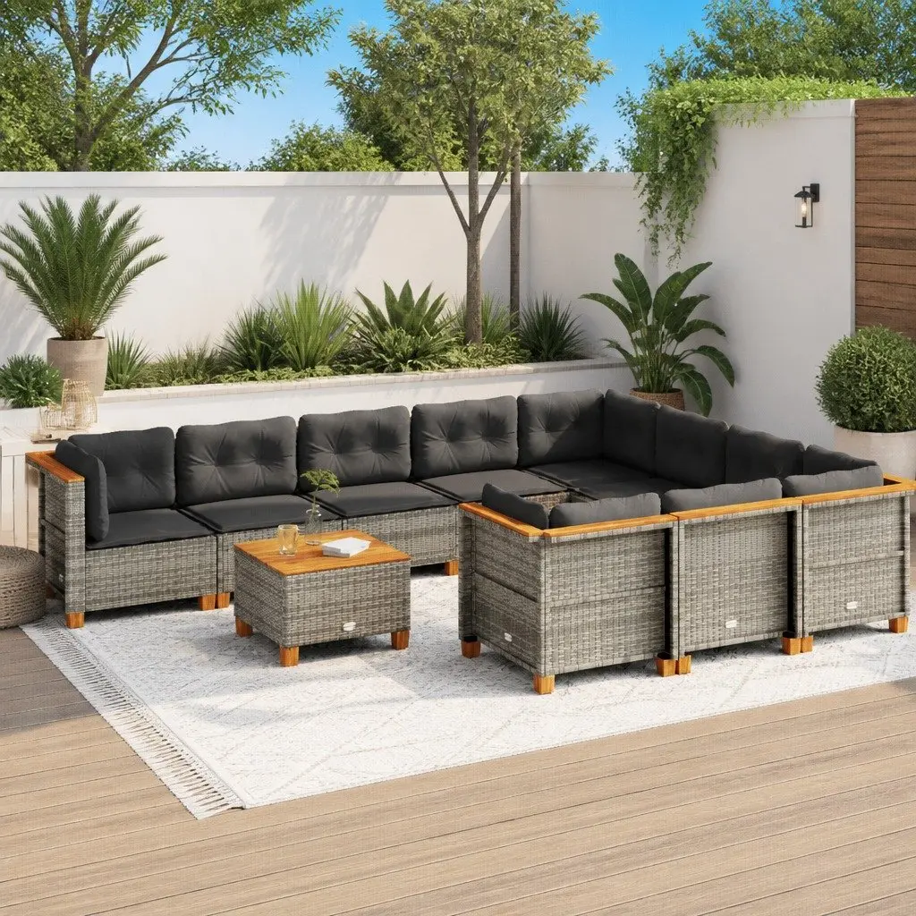 Garden Sofa Set Outdoor Furniture 11 Piece Patio Grey Poly Rattan with Cushions