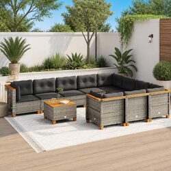 Garden Sofa Set 11 Piece Outdoor Furniture Patio Grey Poly Rattan with Cushions