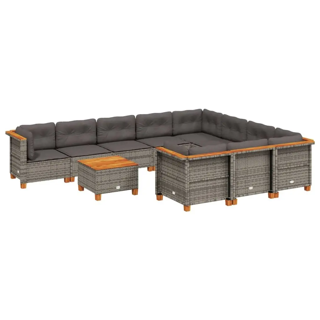 Garden Sofa Set Outdoor Furniture 11 Piece Patio Grey Poly Rattan with Cushions