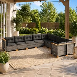 10 Piece Modular Outdoor Sofa Set with Grey Cushions