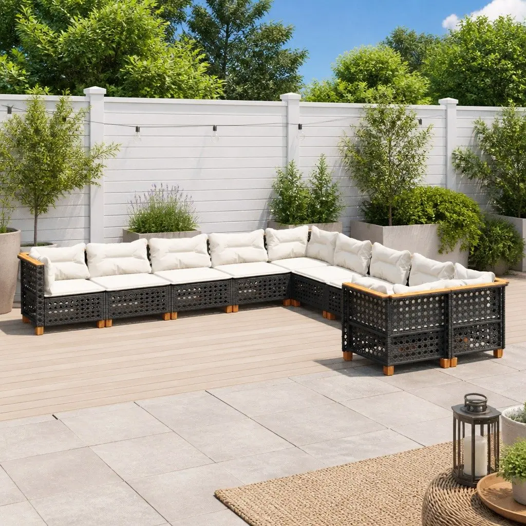10 Piece Modular Outdoor Garden Sofa Set for Patio with Cushions Black