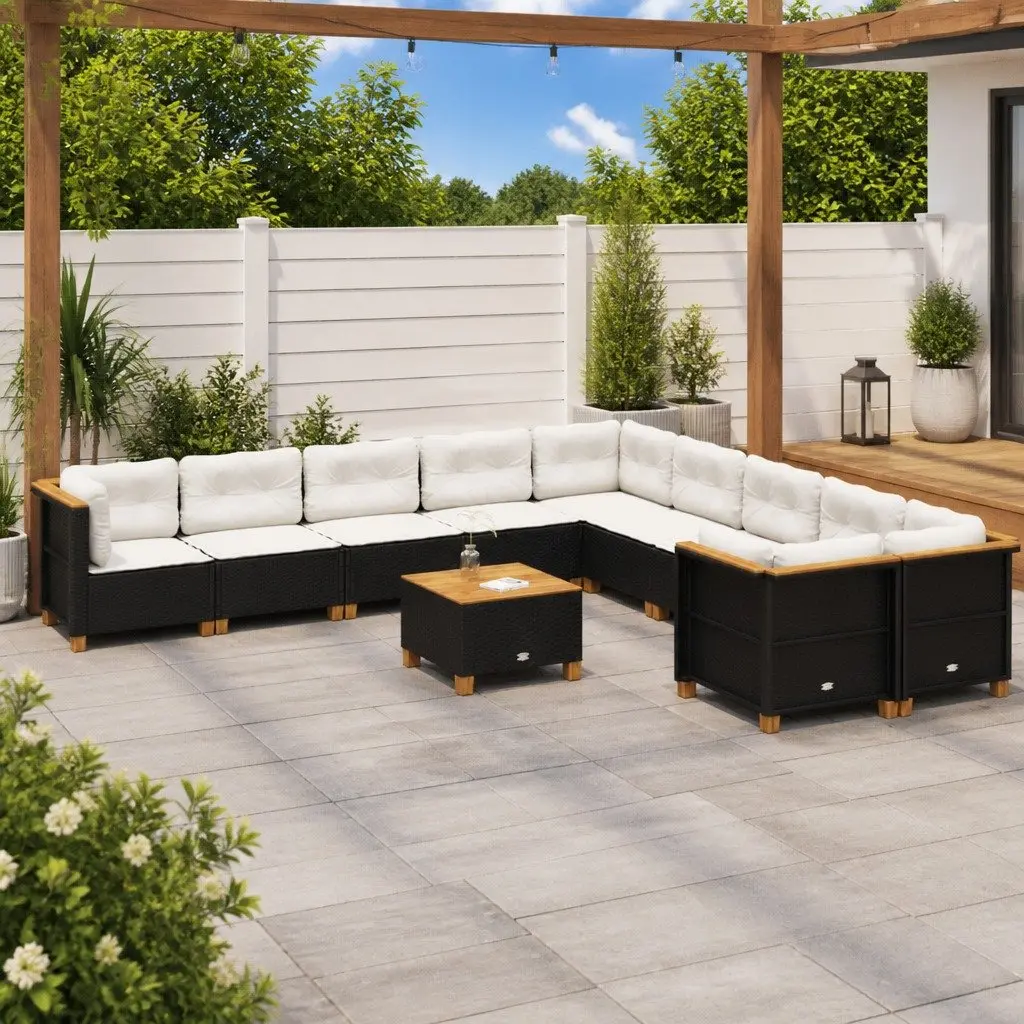 Garden Sofa Set Outdoor Furniture 11 Piece Cushioned Seating Black