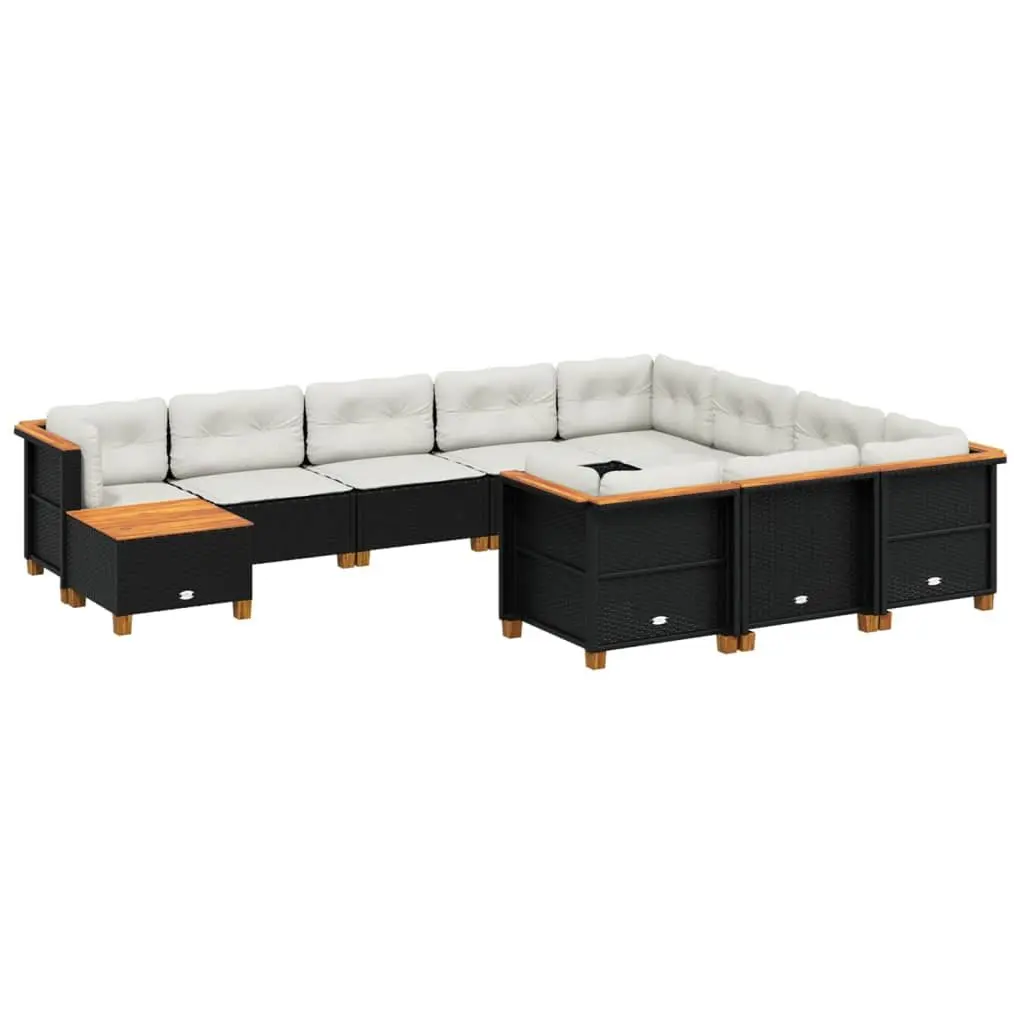 Garden Sofa Set Outdoor Use 11 Piece Black Poly Rattan with Cushions