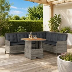Garden Sofa Set 2 Piece Outdoor Furniture Grey Poly Rattan Patio Lounge Cushions
