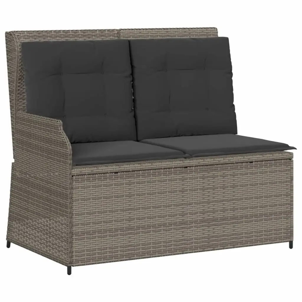 7 Piece Patio Furniture Set for Garden Use Grey Poly Rattan Sofa with Cushions and Acacia Wood Table