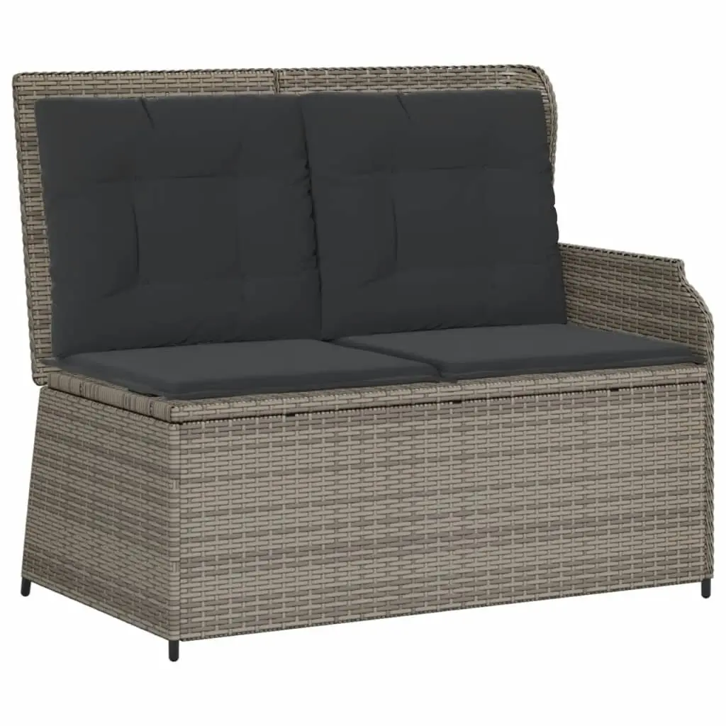 7 Piece Patio Furniture Set for Garden Use Grey Poly Rattan Sofa with Cushions and Acacia Wood Table