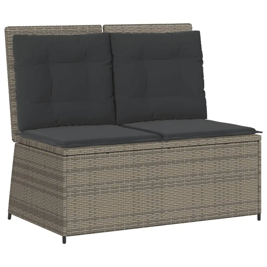 7 Piece Patio Furniture Set for Garden Use Grey Poly Rattan Sofa with Cushions and Acacia Wood Table
