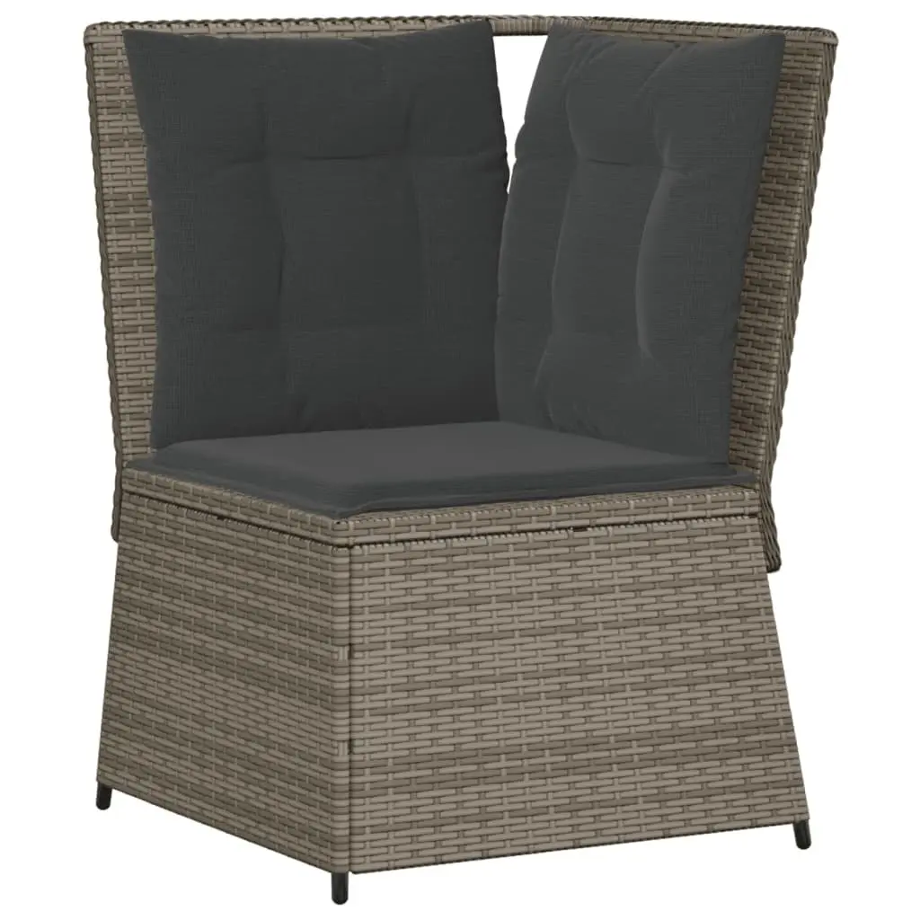 7 Piece Patio Furniture Set for Garden Use Grey Poly Rattan Sofa with Cushions and Acacia Wood Table