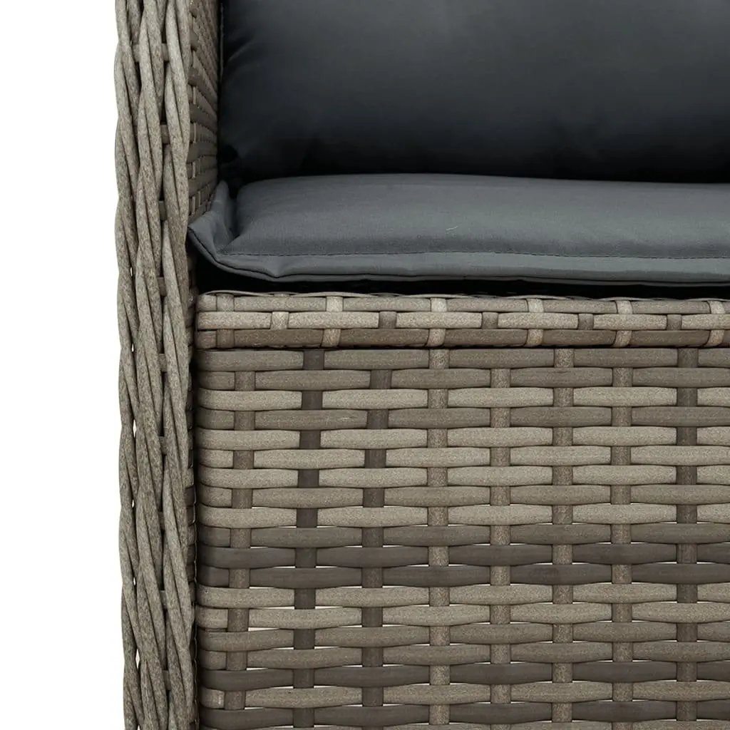 7 Piece Patio Furniture Set for Garden Use Grey Poly Rattan Sofa with Cushions and Acacia Wood Table