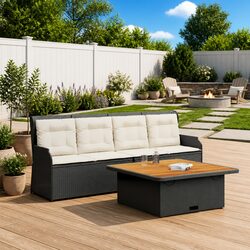 Factual 3-Piece Black Outdoor Sofa Set with Adjustable Backrest