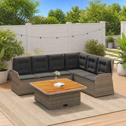 5 Piece Garden Lounge Set: Grey Poly Rattan Design Details