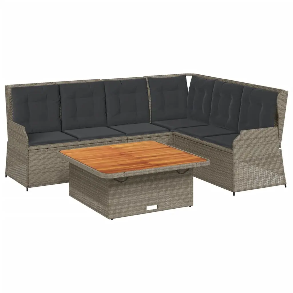 5 Piece Outdoor Lounge Set Grey Poly Rattan Patio Furniture with Adjustable Backrest and Thick Cushions for Backyard or Terrace