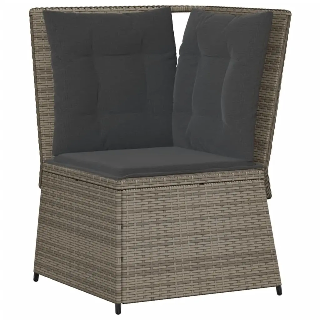 5 Piece Outdoor Lounge Set Grey Poly Rattan Patio Furniture with Adjustable Backrest and Thick Cushions for Backyard or Terrace