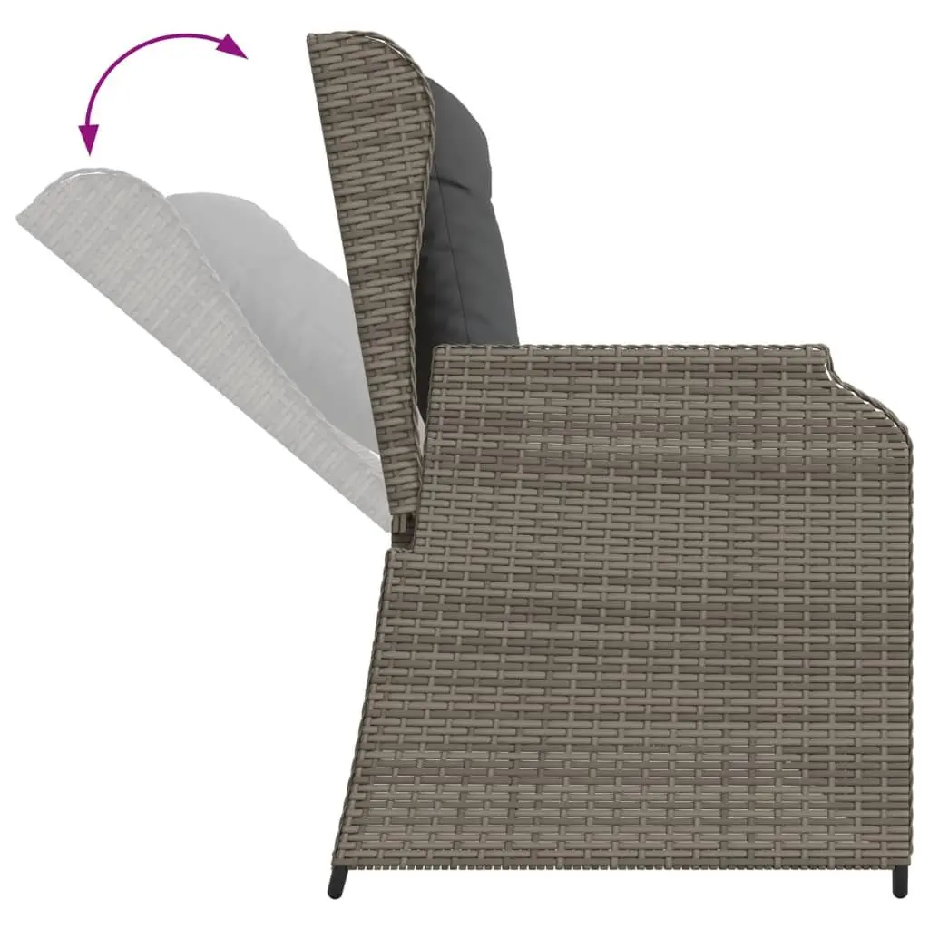 5 Piece Outdoor Lounge Set Grey Poly Rattan Patio Furniture with Adjustable Backrest and Thick Cushions for Backyard or Terrace