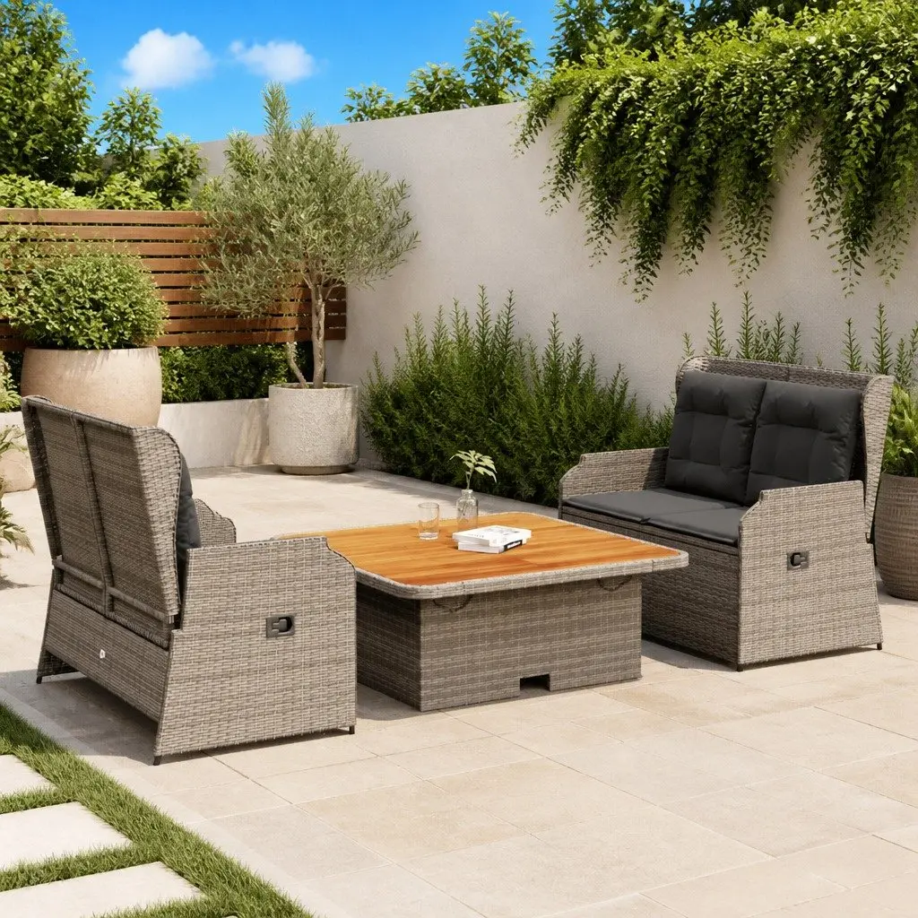 3 Piece Garden Lounge Set for Outdoor Patio Grey