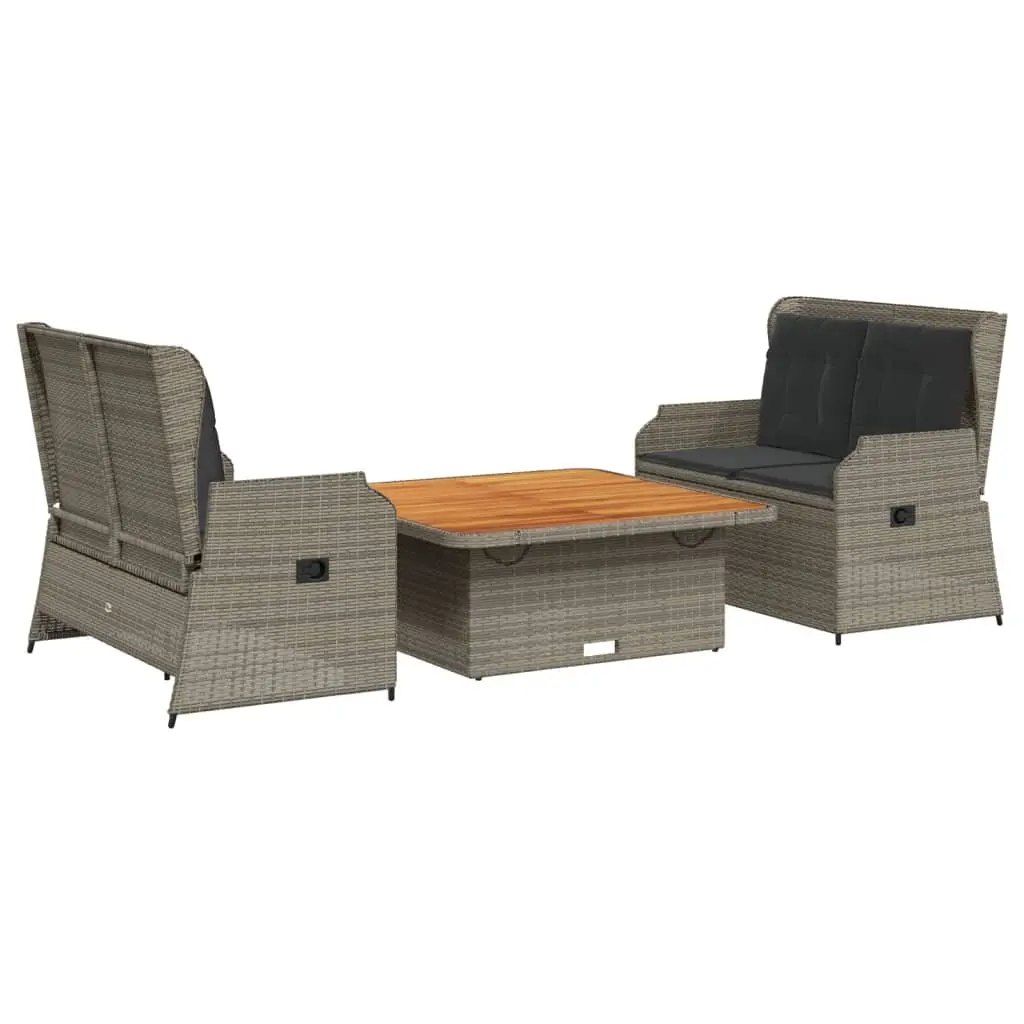 3 Piece Garden Lounge Set for Outdoor Patio Grey