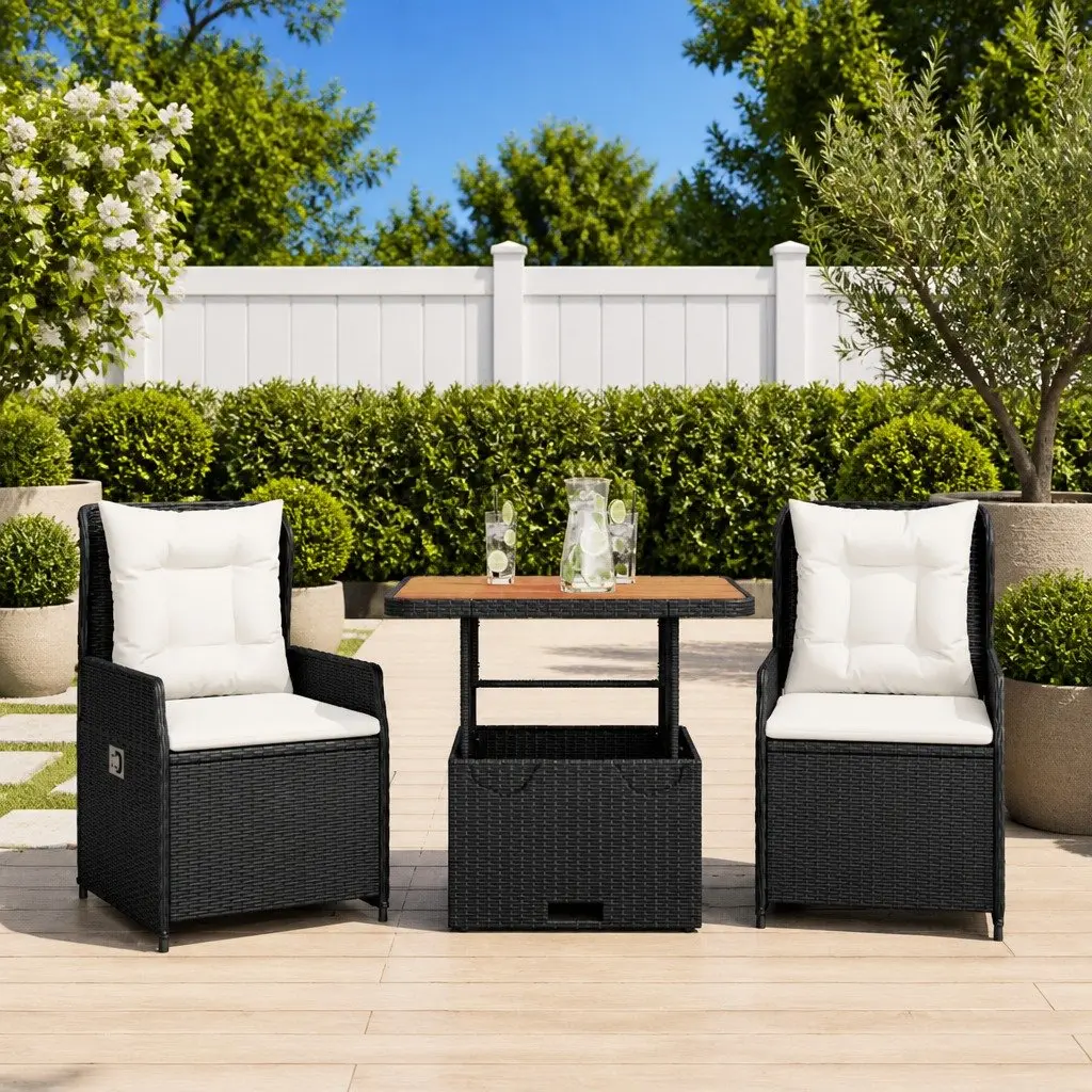3 Piece Bistro Set with Adjustable Table and Cushions