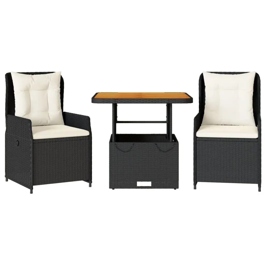 3 Piece Bistro Set with Adjustable Table and Cushions