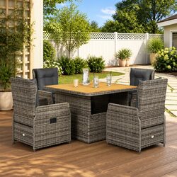 5-Piece Outdoor Dining Set: Grey Poly Rattan Specifications
