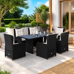 7 Piece Outdoor Dining Set with Cushions and Glass Top