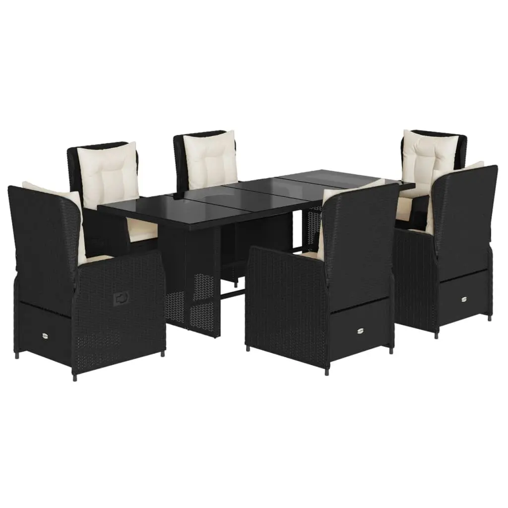 7 Piece Outdoor Dining Set for Garden Patio with Cushions and Tempered Glass Tabletop