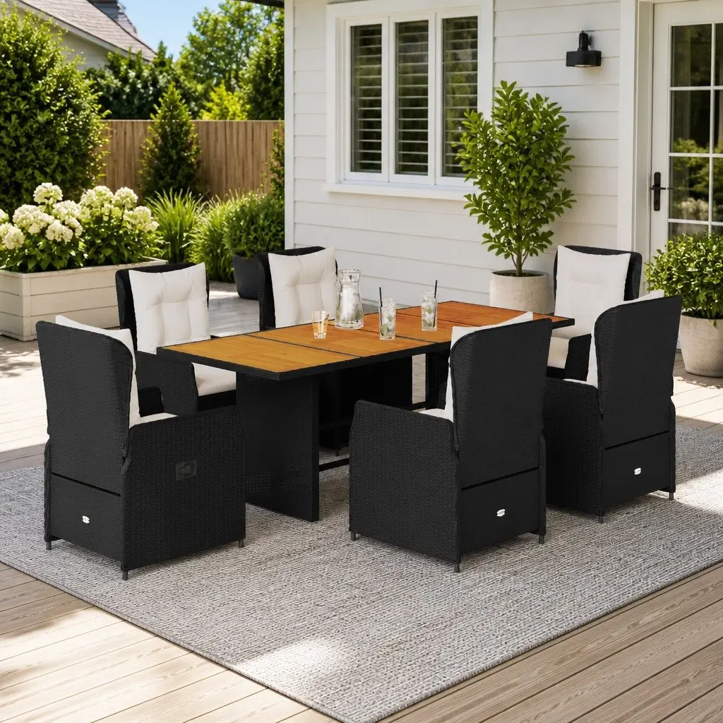 Garden Dining Set 7 Piece Outdoor Patio Furniture Black Poly Rattan with