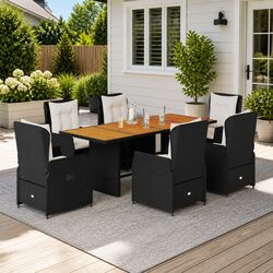 Garden Dining Set 7 Piece Outdoor Patio Furniture Black Poly Rattan with