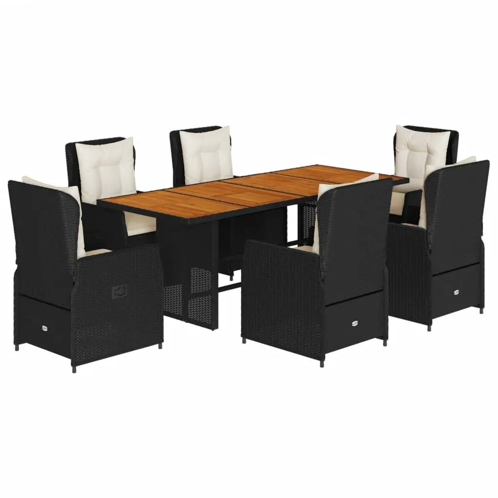 Garden Dining Set 7 Piece Outdoor Patio Furniture Black Poly Rattan with