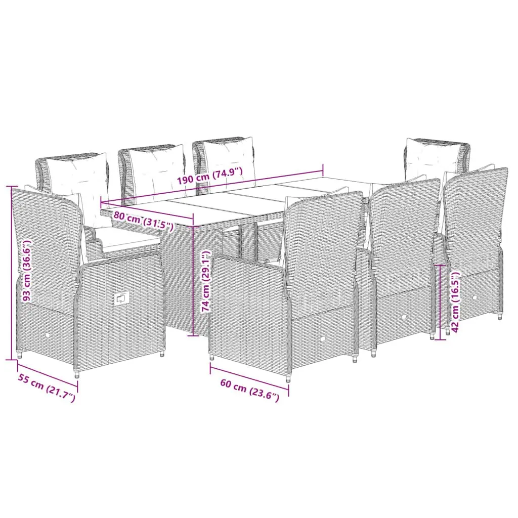 9 Piece Outdoor Patio Dining Set