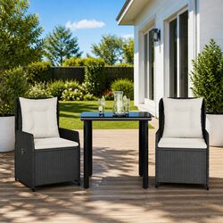 Black 3-Piece Outdoor Dining Set with Glass Top