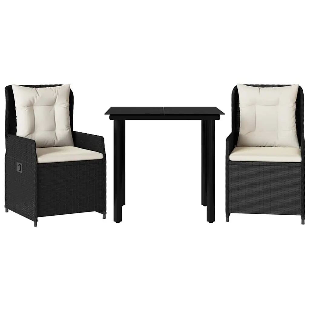 Garden Dining Set Outdoor Furniture 3 Piece Black Poly Rattan