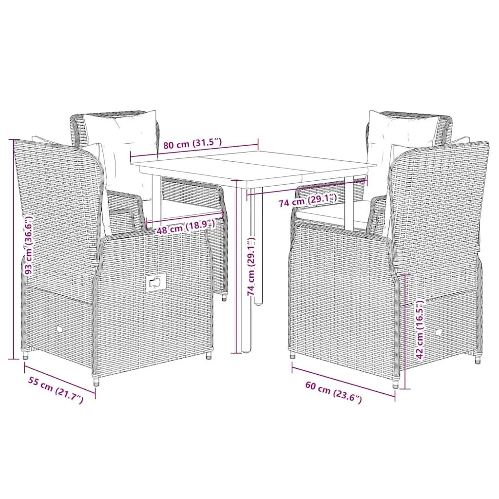 5-Piece Black Garden Dining Set with Tempered Glass Top