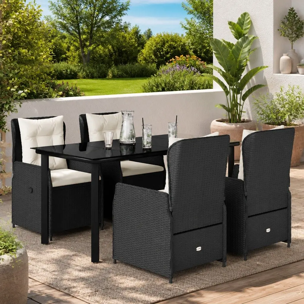 Black Garden Dining Set 5 Piece Outdoor Furniture Patio Garden Cushioned Seating