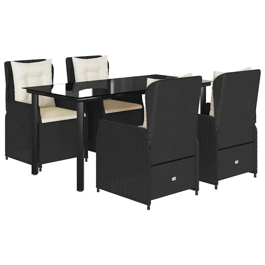 Black Garden Dining Set 5 Piece Outdoor Furniture Patio Garden Cushioned Seating