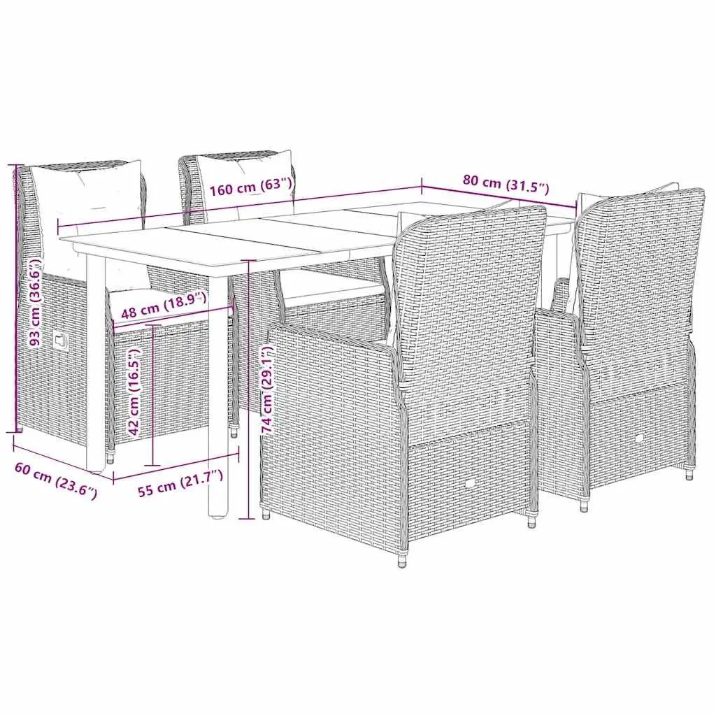 Black Garden Dining Set 5 Piece Outdoor Furniture Patio Garden Cushioned Seating