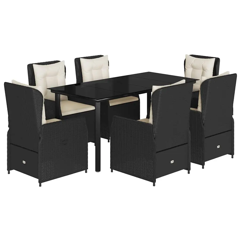 7 Piece Garden Dining Set Black Poly Rattan Outdoor Furniture with Cushions