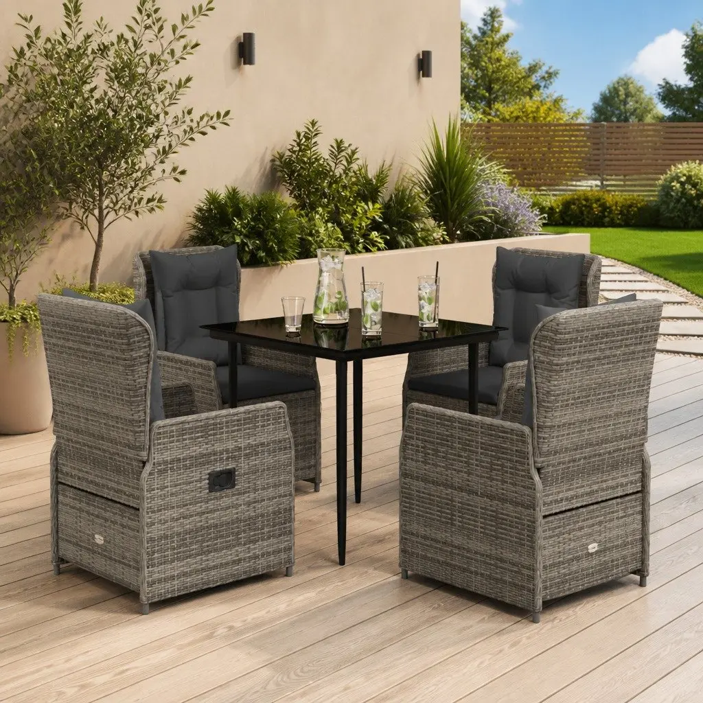 Garden Dining Set Outdoor Use 5 Piece Grey Poly Rattan Chairs Table
