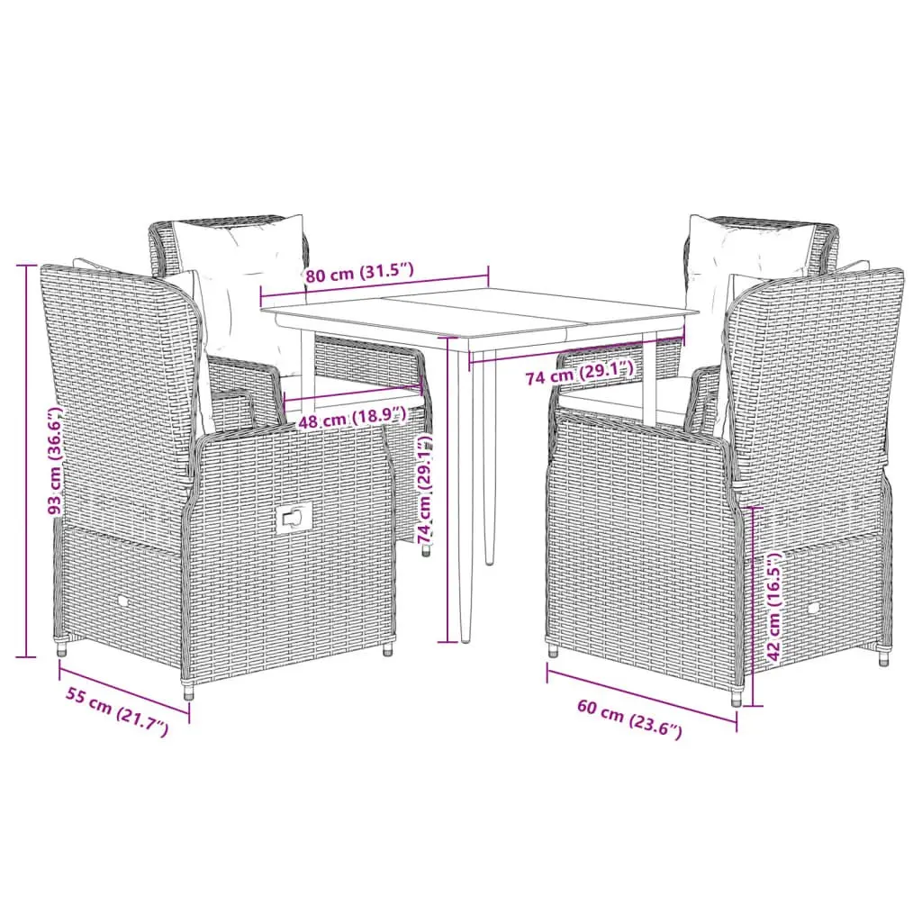 Garden Dining Set Outdoor Use 5 Piece Grey Poly Rattan Chairs Table