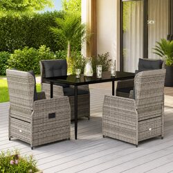 5-Piece Garden Dining Set: Grey Rattan Table & Chairs