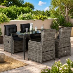 5-Piece Outdoor Dining Set: Grey Rattan & Cushions Included