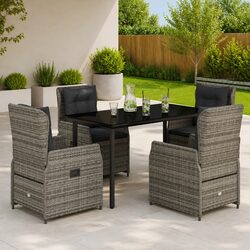 Garden Dining Set 5 Piece Outdoor Furniture Grey Poly Rattan Adjustable Backrest