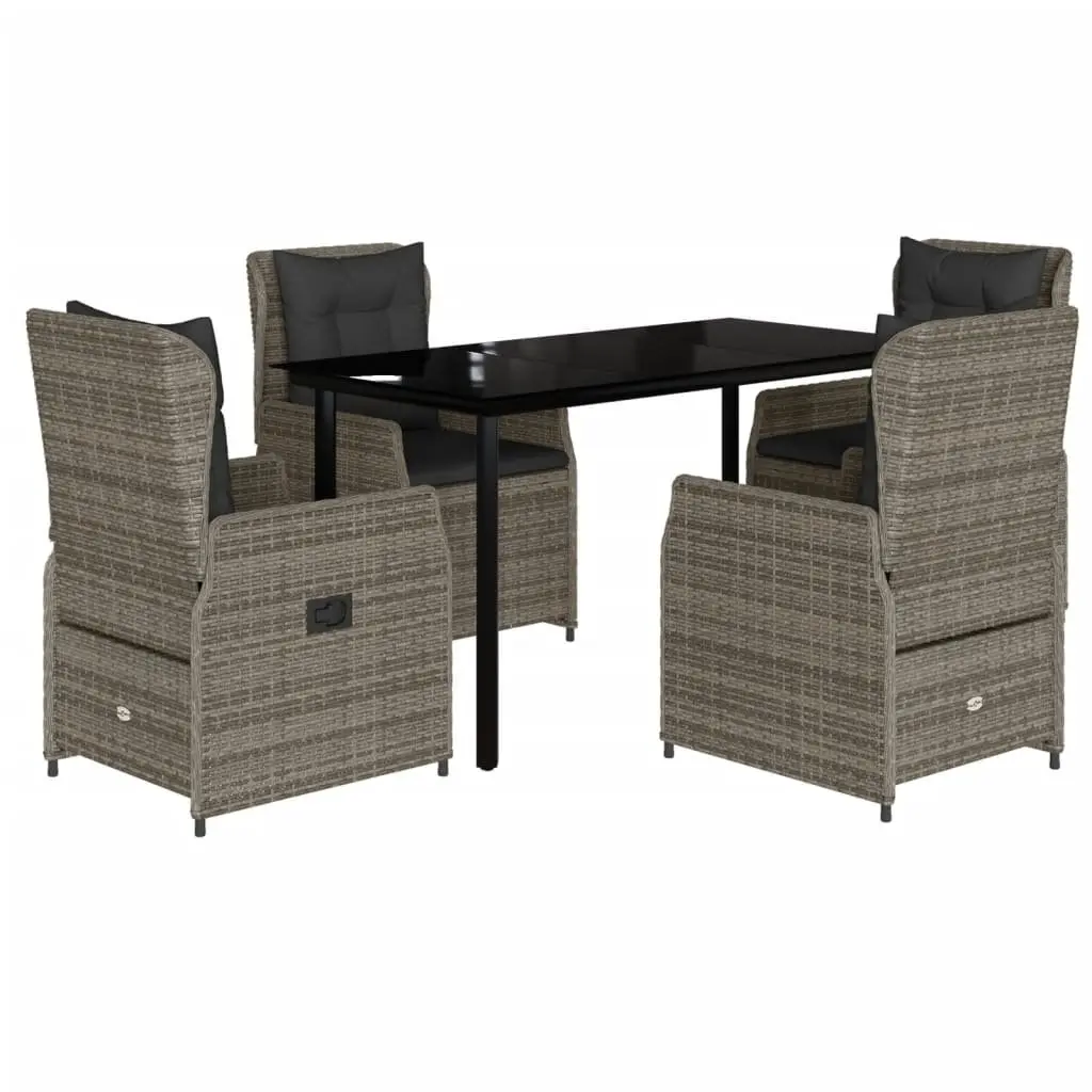 Outdoor Furniture Dining Set 5 Piece Grey Poly Rattan Adjustable Backrest for Garden and Patio